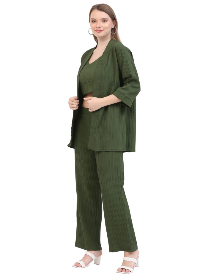 Women Moss Green Co-ords Set || 3 Piece Set