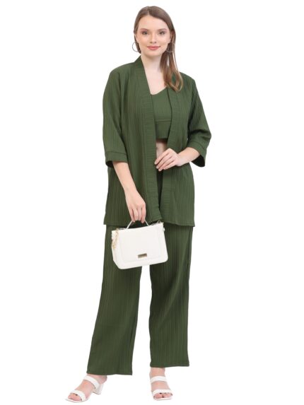 Women Moss Green Co-ords Set || 3 Piece Set