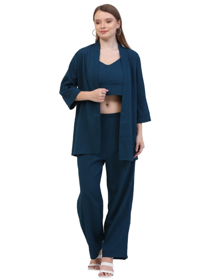 Women Bottel Green Co-ords Set || 3 Piece Set