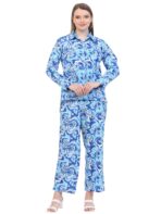 Night Suits for Women || Blue Printed Night Suit Set