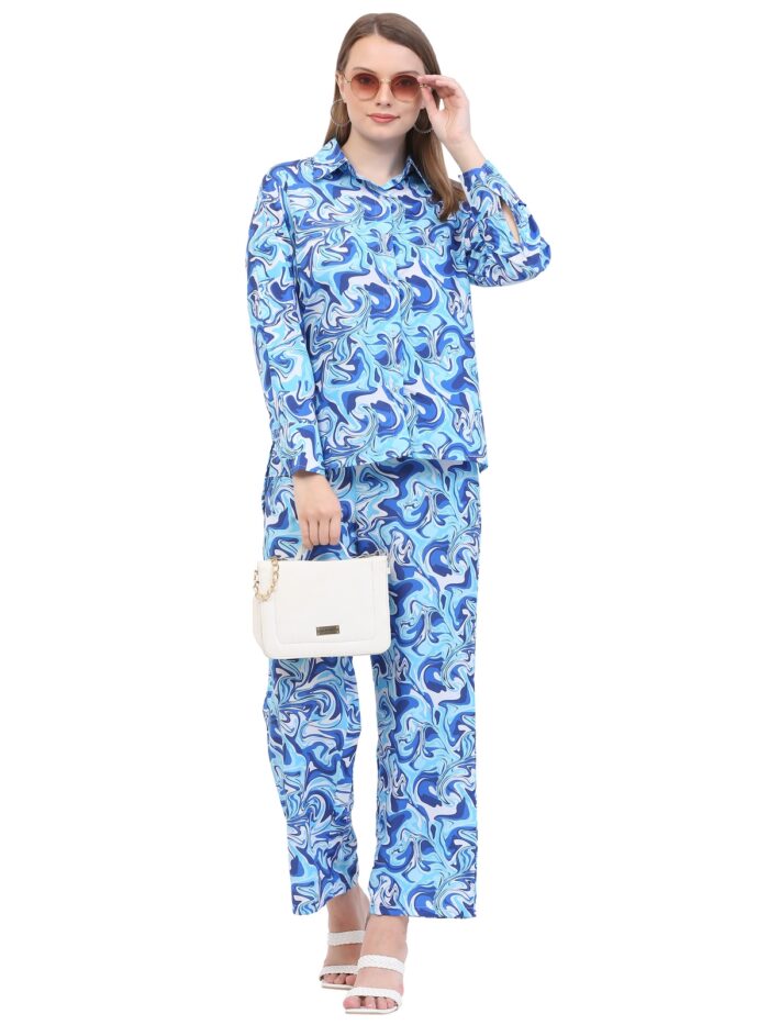 Night Suits for Women || Blue Printed Night Suit Set