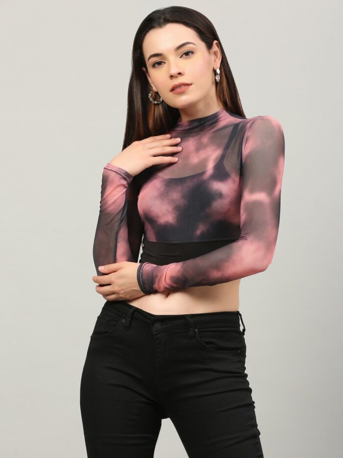 Tie And Dye Pink Multicolor Top For Women