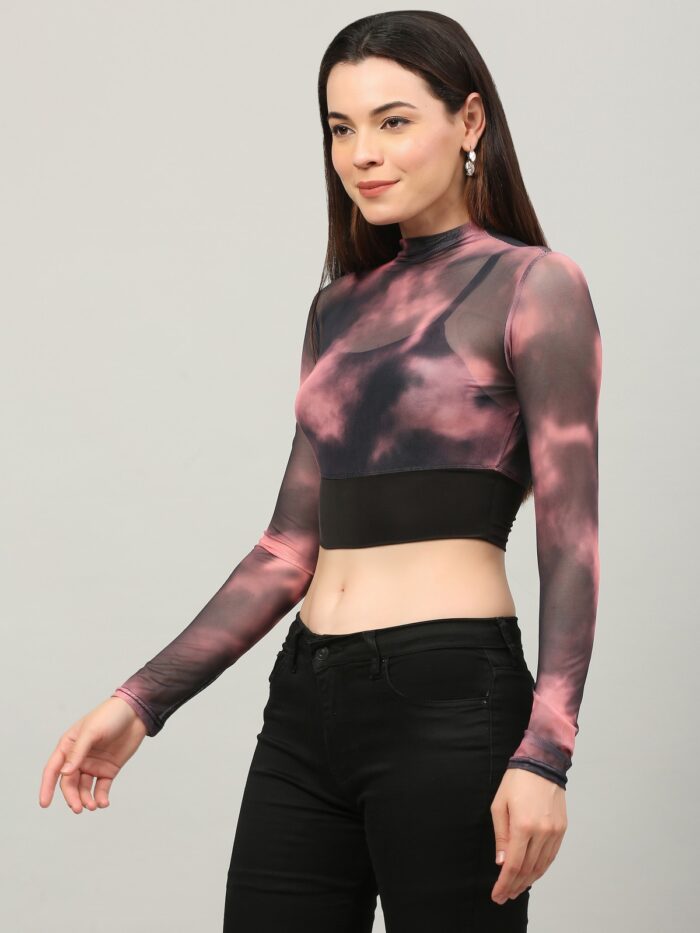 Tie And Dye Pink Multicolor Top For Women