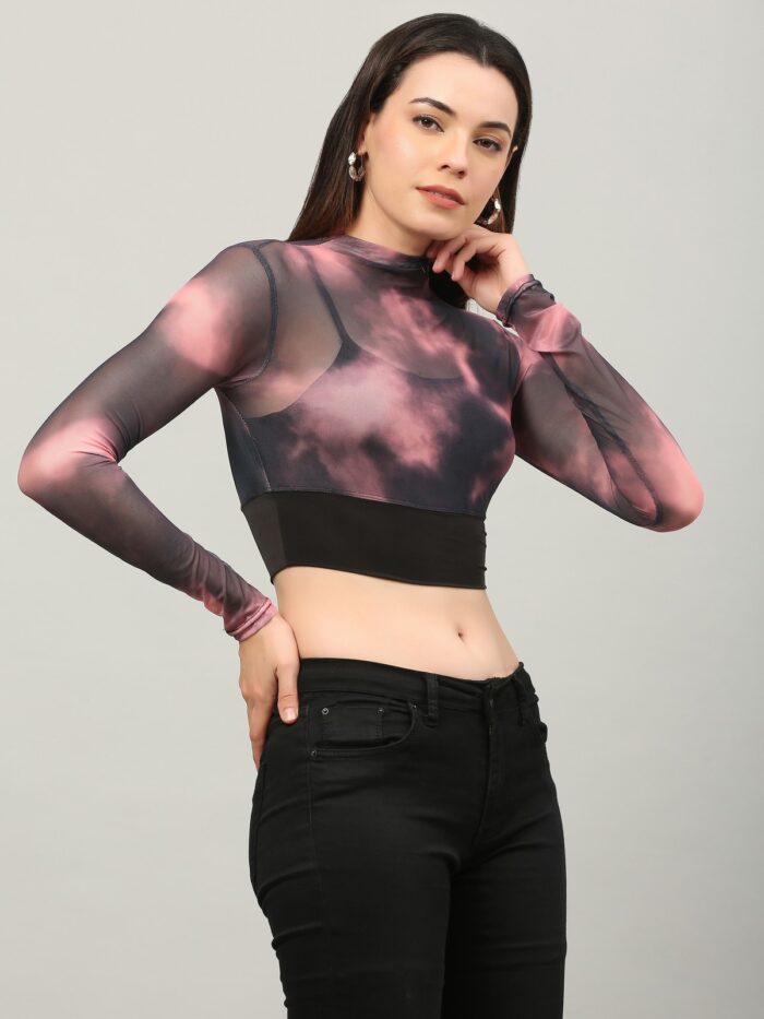 Tie And Dye Pink Multicolor Top For Women