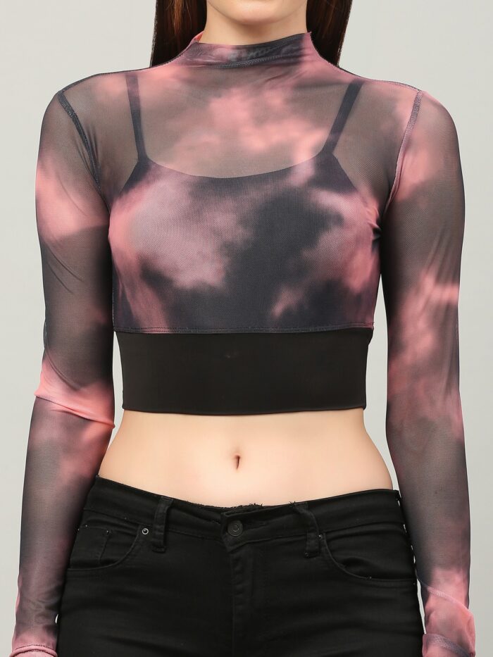 Tie And Dye Pink Multicolor Top For Women