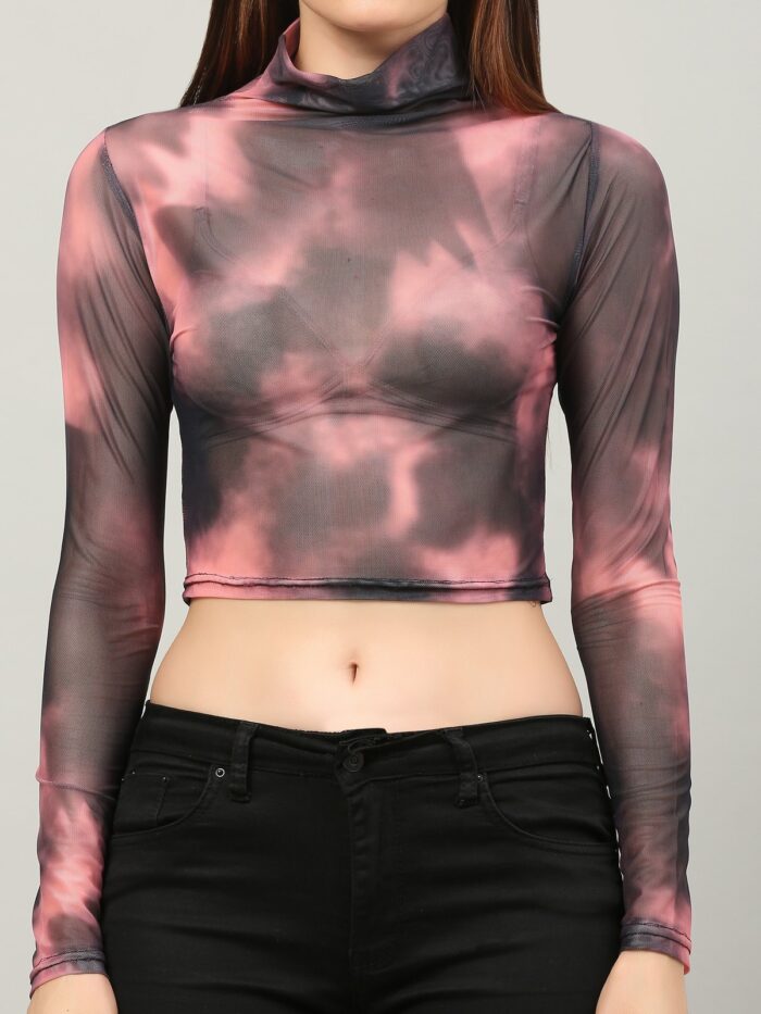 Casual Tie & Dye Women Pink Multicolor Top