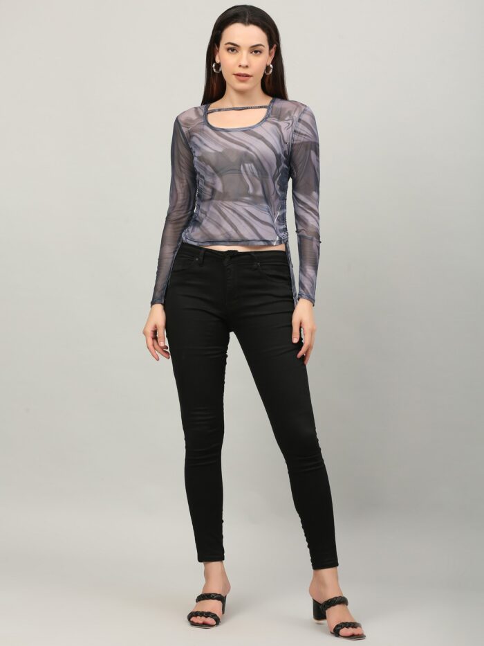 Tie And Dye Grey Top For Women