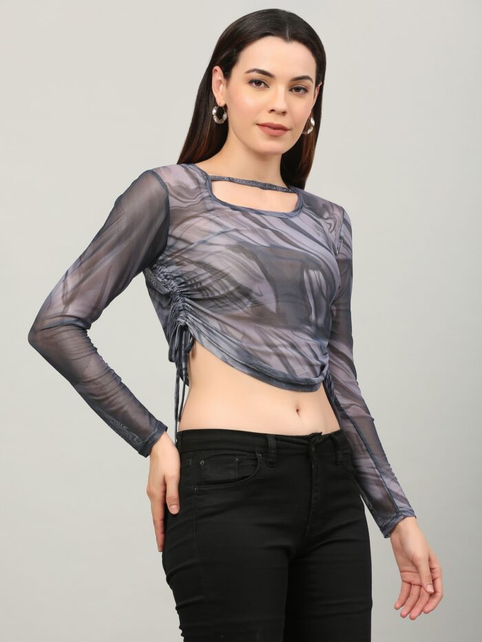 Tie And Dye Grey Top For Women
