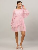 Women Ruffled Baby Pink Dress