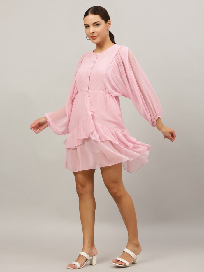 Women Ruffled Baby Pink Dress