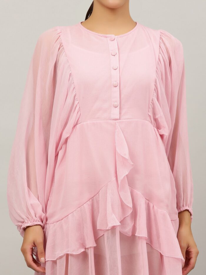 Women Ruffled Baby Pink Dress