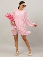 Women Ruffled Baby Pink Dress