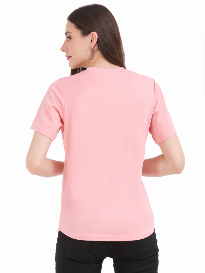 Women Printed Round Peach Red T-Shirt