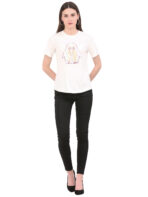 Women Printed Round White T-Shirt