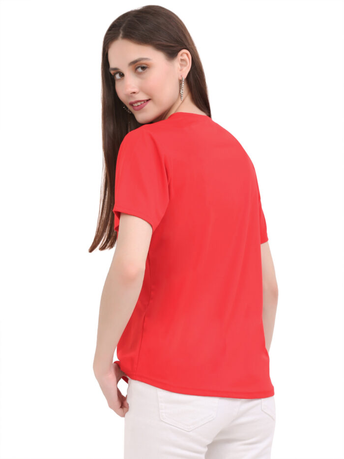 Women Printed Round Neck Red T-Shirt