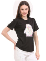 Women Printed Round Neck Black T-Shirt