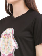 Women Printed Round Neck Black T-Shirt