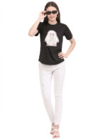 Women Printed Round Neck Black T-Shirt