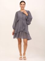 Women Ruffled Baby Grey Dress