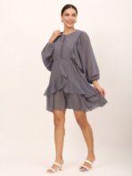 Women Ruffled Baby Grey Dress