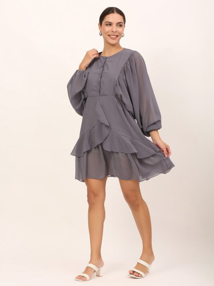 Women Ruffled Baby Grey Dress