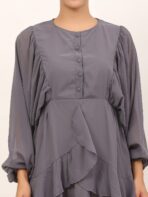 Women Ruffled Baby Grey Dress