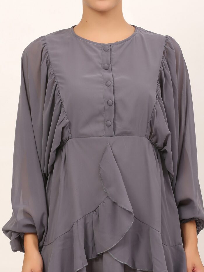 Women Ruffled Baby Grey Dress
