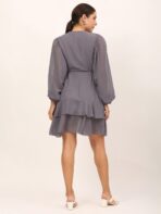 Women Ruffled Baby Grey Dress