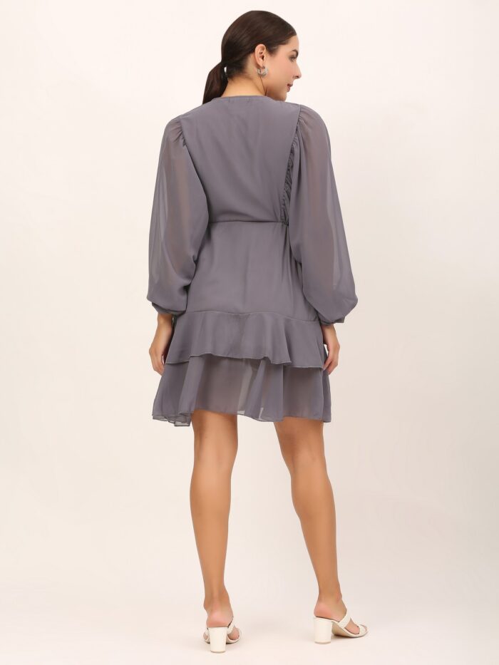 Women Ruffled Baby Grey Dress