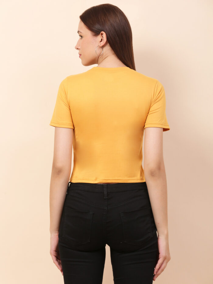 Women Printed Round Neck Yellow T-Shirt