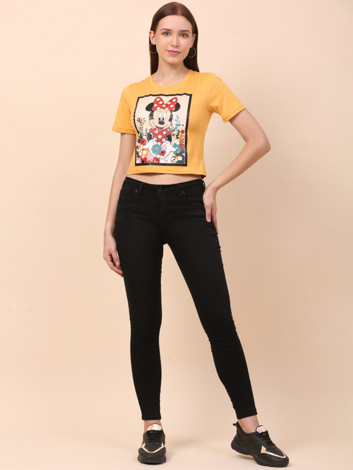 Women Printed Round Neck Yellow T-Shirt