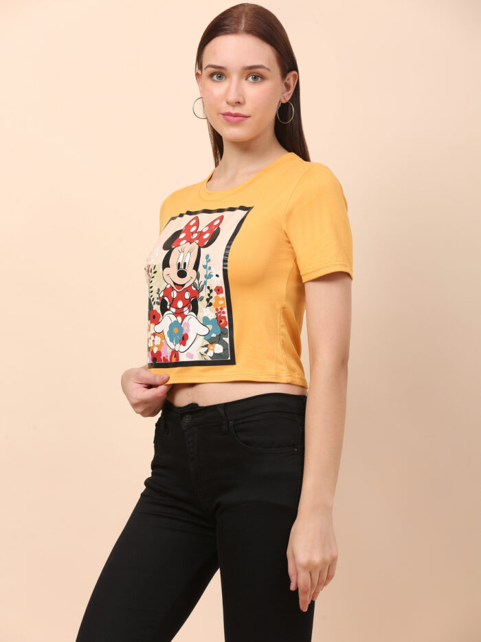 Women Printed Round Neck Yellow T-Shirt