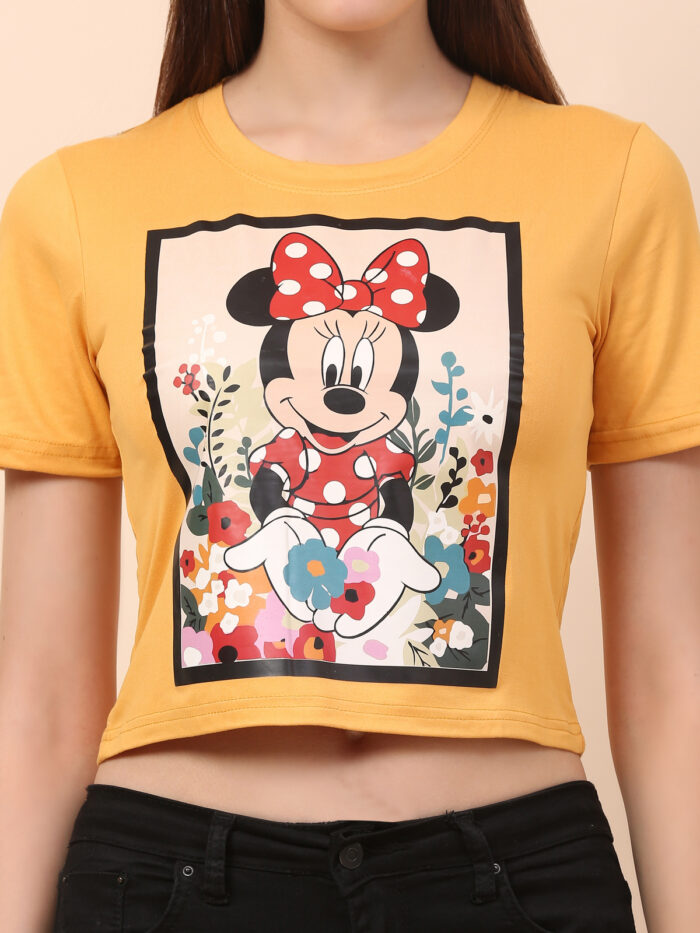 Women Printed Round Neck Yellow T-Shirt