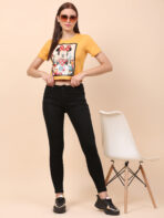 Women Printed Round Neck Yellow T-Shirt