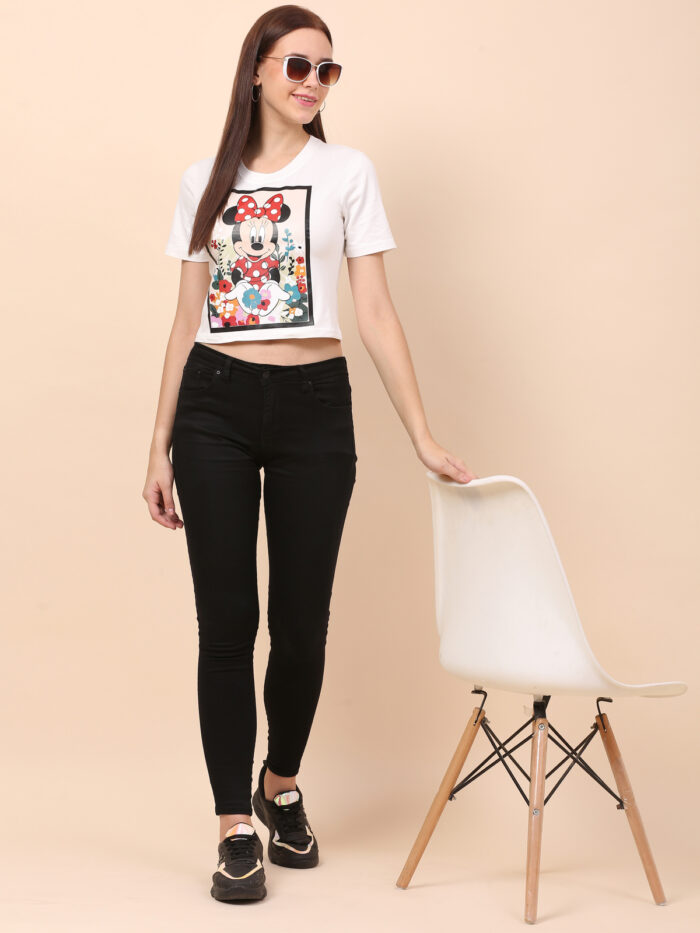Women Printed Round Neck White T-Shirt