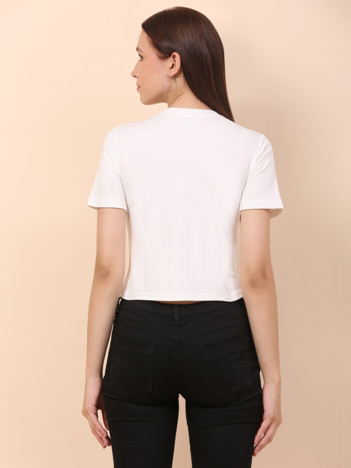 Women Printed Round Neck White T-Shirt