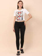 Women Printed Round Neck White T-Shirt