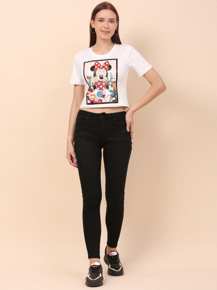 Women Printed Round Neck White T-Shirt