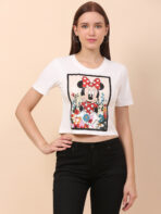 Women Printed Round Neck White T-Shirt