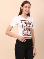 Women Printed Round Neck White T-Shirt