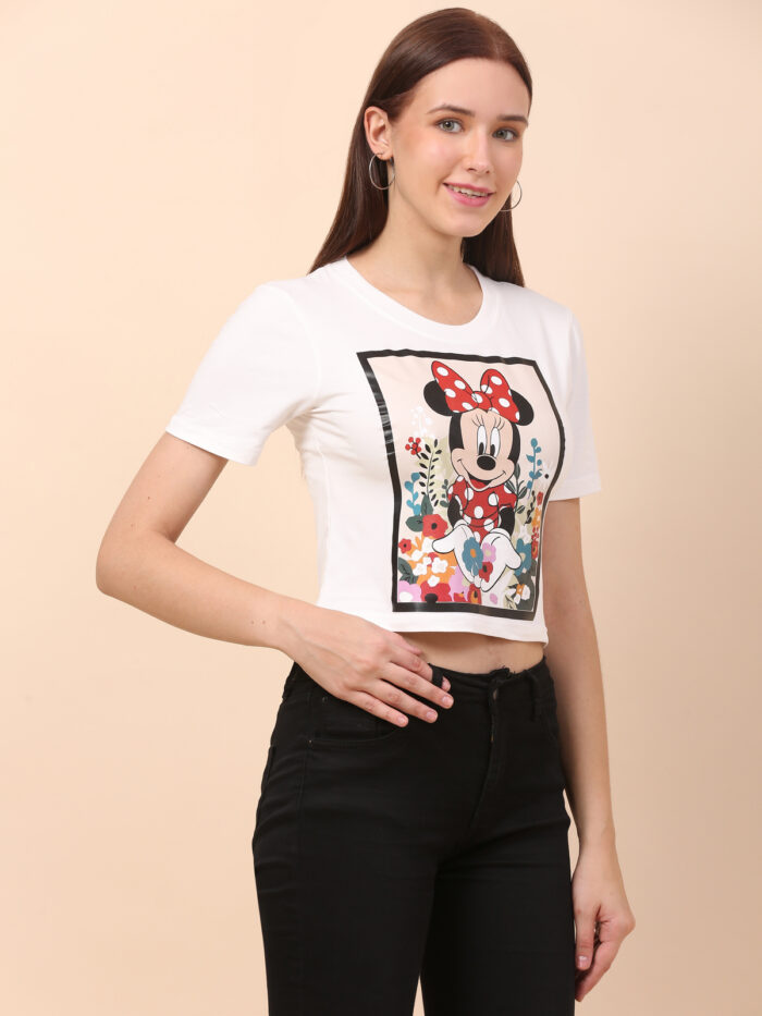 Women Printed Round Neck White T-Shirt