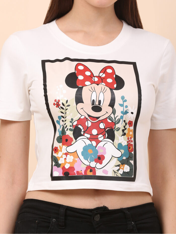 Women Printed Round Neck White T-Shirt