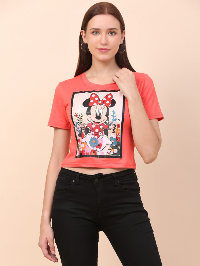 Women Printed Round Neck Red T-Shirt