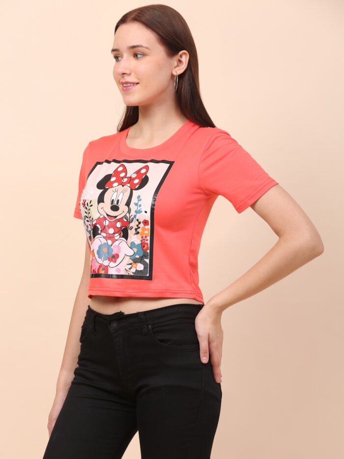Women Printed Round Neck Red T-Shirt