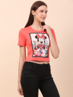 Women Printed Round Neck Red T-Shirt