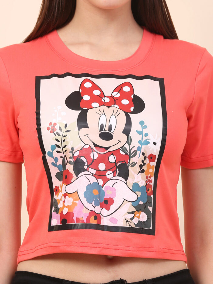 Women Printed Round Neck Red T-Shirt