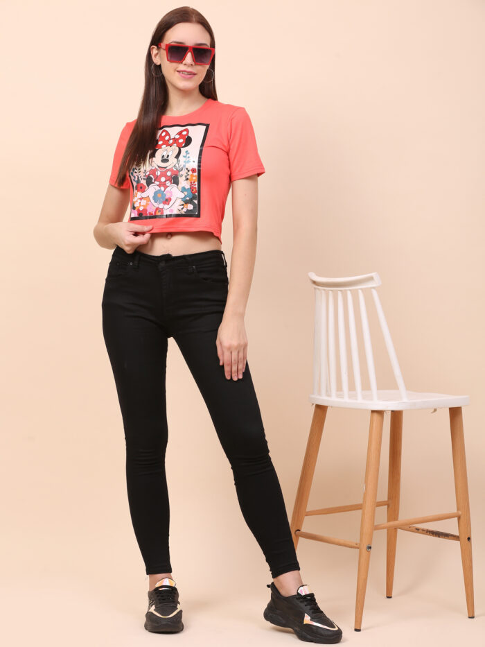 Women Printed Round Neck Red T-Shirt