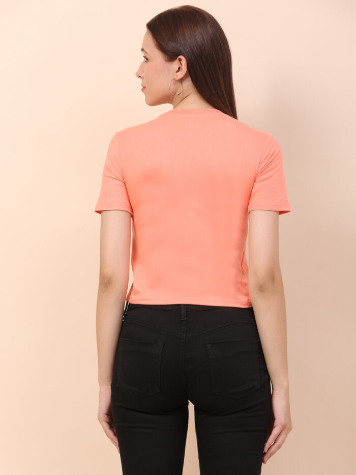 Women Printed Round Neck Peach T-Shirt
