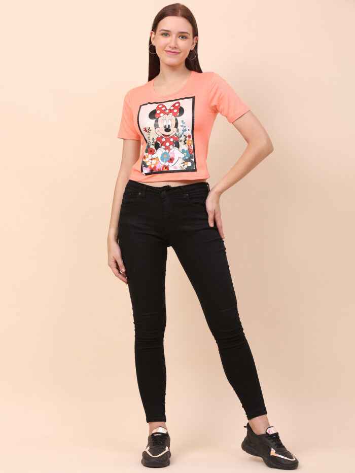 Women Printed Round Neck Peach T-Shirt