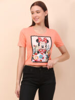 Women Printed Round Neck Peach T-Shirt